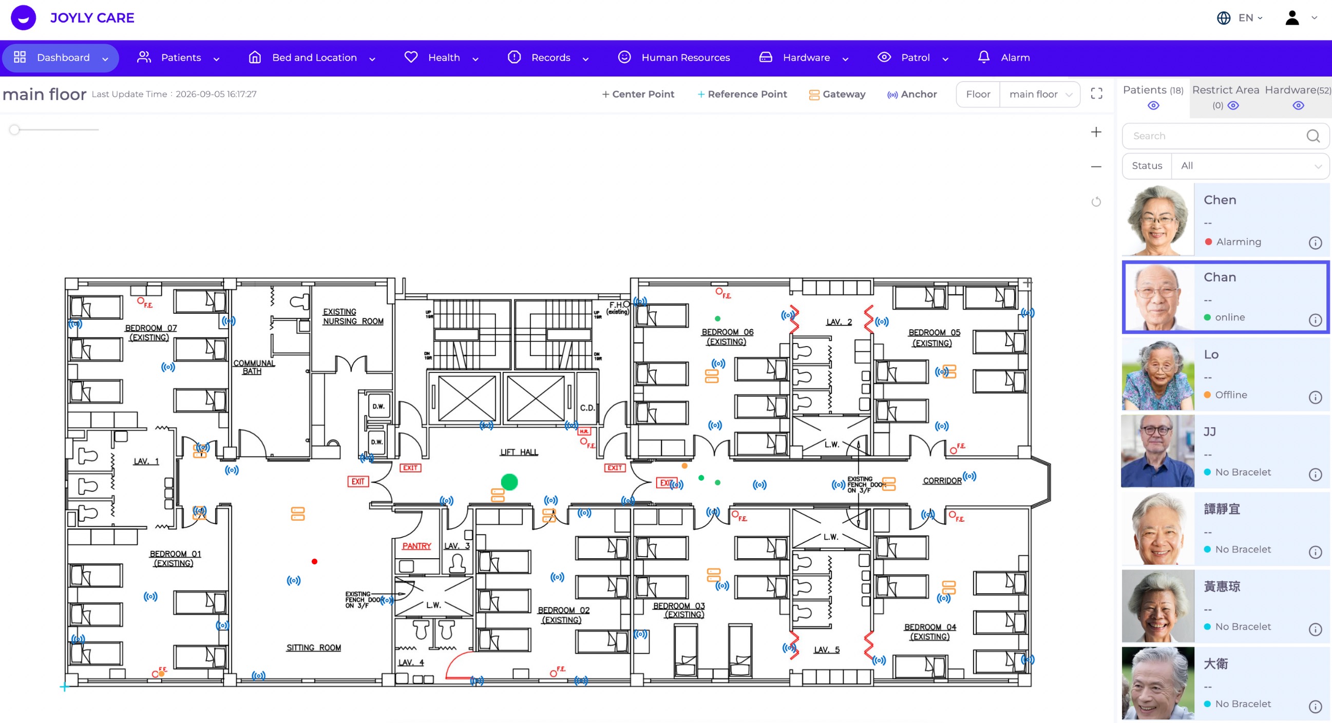 JOYLY Care indoor positioning floor-plan UI
