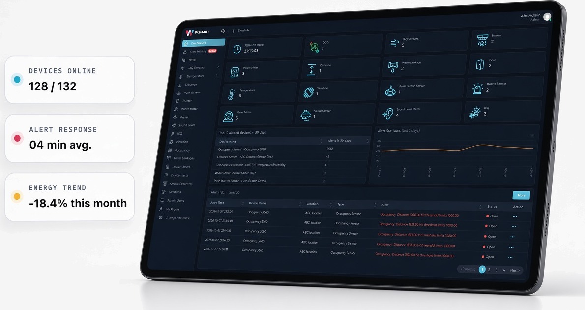 WSmart operations dashboard on tablet